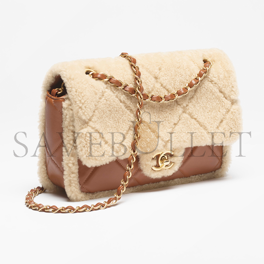 CHANEL SHEARLING LAMBSKIN & GOLD-TONE METAL FLAP BAG AS5149 (23.5*16*7.5cm)